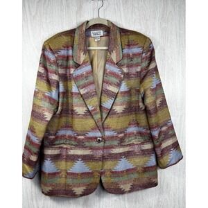 Vintage Bill Blass Aztec Southwestern Tapestry Blazer Jacket Womens XL!!!